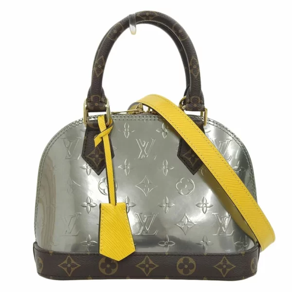 8 Louis Vuitton Monogram Vernis Alma BB 2 Way Bag Handbag Metallic Silver Yellow