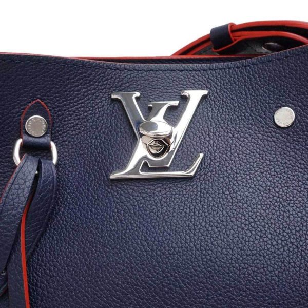 9 Louis Vuitton LockMe Bucket Shoulder Bag Grain Calf Leather Diagonal Marine Rouge Navy