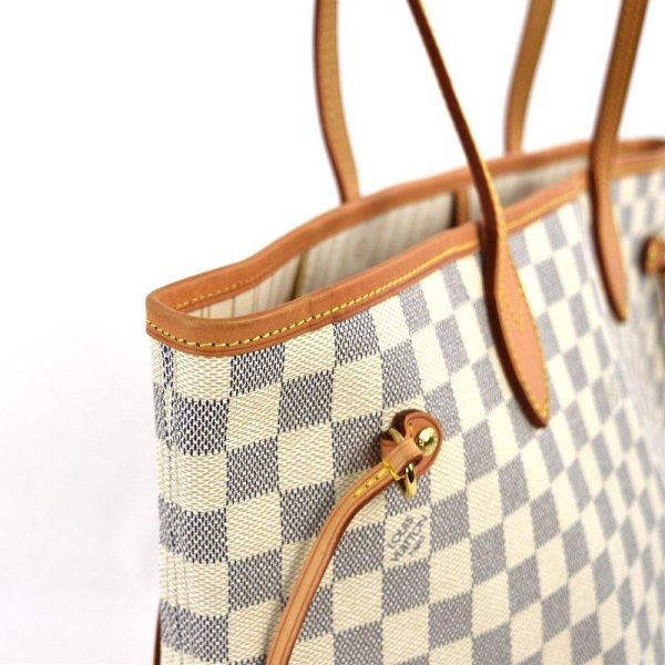 9 Louis Vuitton Tote Bag Damier Azur Neverfull MM Handbag Beige Ivory