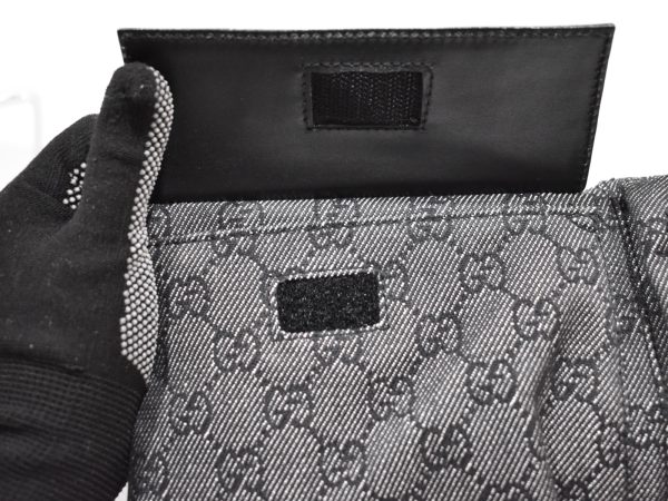 9 Gucci Body Bag GG Waist Pouch Black Dark Gray Canvas Leather