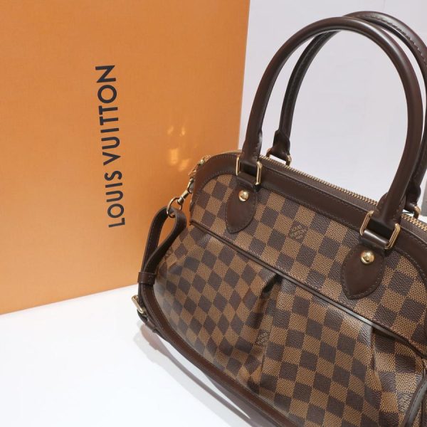 9 Louis Vuitton Trevi GM Damier Ebene Gold Hardware Brown Red