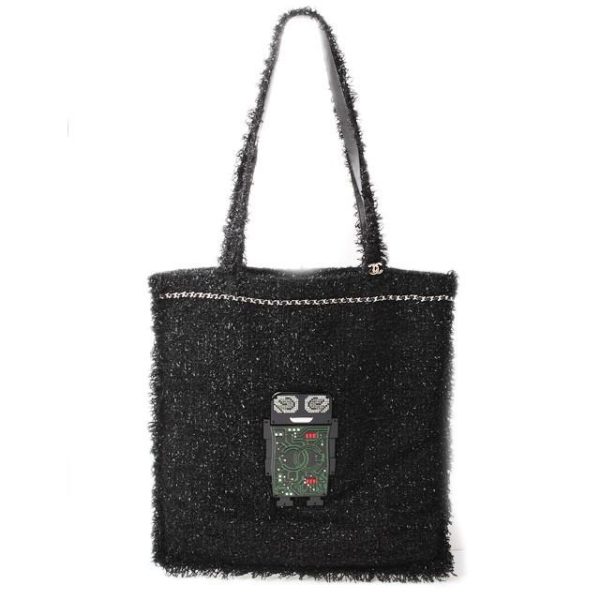 brand pit c 17 093 Chanel Tote Bag Shopping Bag CHANEL Tweed Robot Large Black Green Tweed Resin Strass