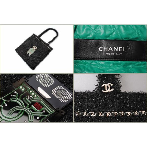 brand pit c 17 093 3 Chanel Tote Bag Shopping Bag CHANEL Tweed Robot Large Black Green Tweed Resin Strass