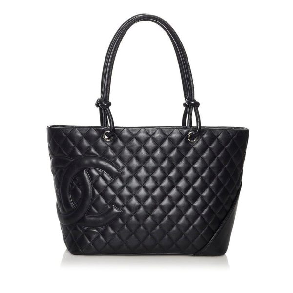 ginzaparis2 216 57566 Chanel Cambon Line Large Tote Bag Black Lambskin