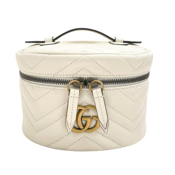 justbag01 Gucci GG Marmont Cosmetic Case Vanity Bag Makeup Pouch Leather White