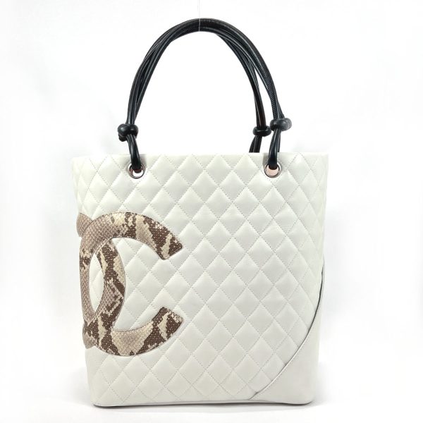 justbag01 Chanel Tote Bag Cambon Line Medium Lambskin Python White