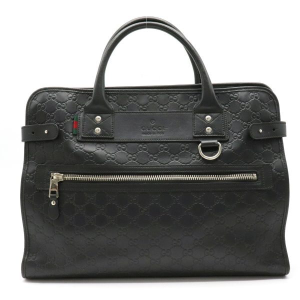 justbag01 Gucci Shima Web Loop Business Bag Document Bag Briefcase Rubber Coated Leather Black