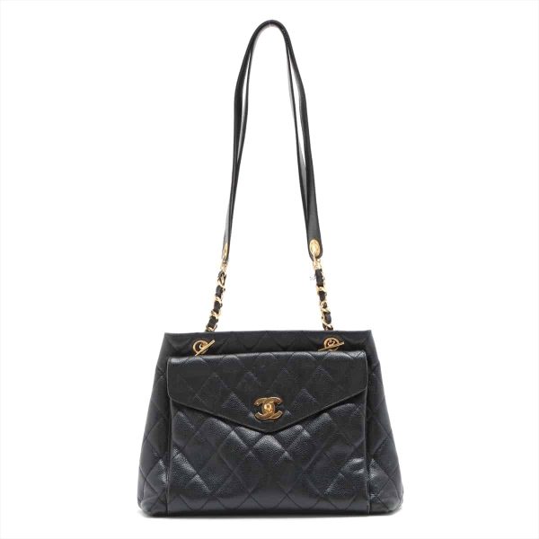 justbag01 CHANEL Matelasse Caviar Skin Chain Tote Bag Black Gold Hardware