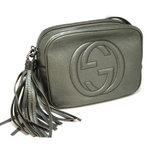 justbag01 GUCCI Soho Shoulder Bag Moss Green Metallic Leather Fringe Bag