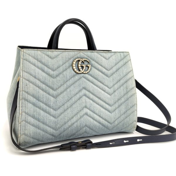 justbag01 GUCCI 2WAY Shoulder Bag GG Marmont Quilted Canvas Denim Blue