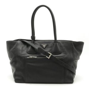 justbag01 Prada VITELLO PHENIX Tote Bag 2WAY Shoulder Bag Diagonal Leather Black NERO