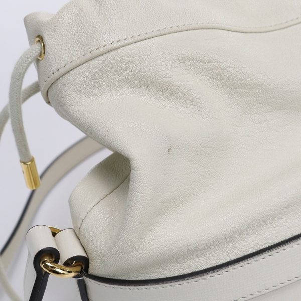 justbag02 GUCCI Crossbody Shoulder Horsebit Bucket Bag Leather White Rank A