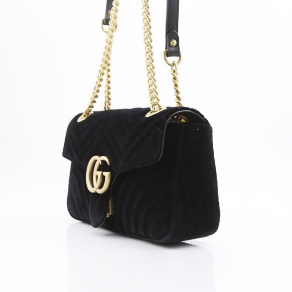 justbag02 Gucci Velvet Shoulder Bag GG MARMONT Black