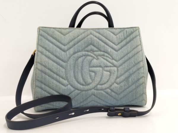 justbag02 GUCCI 2WAY Shoulder Bag GG Marmont Quilted Canvas Denim Blue