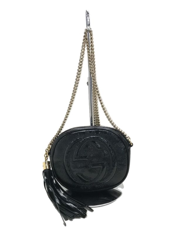 justbag03 Gucci Shoulder Bag Leather Chain Bag Enamel Patent Bag Black