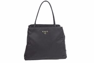 justbag03 Prada Tote Bag Nylon Triangle Logo Black Silver Hardware
