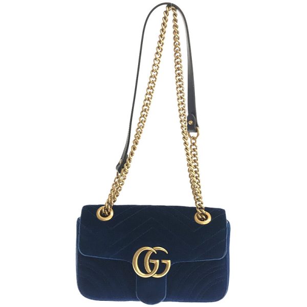 justbag03 Gucci GG Marmont Velvet Quilted Chain Shoulder Bag Storage Bag Blue