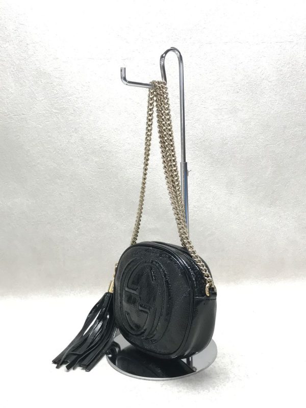 justbag04 Gucci Shoulder Bag Leather Chain Bag Enamel Patent Bag Black