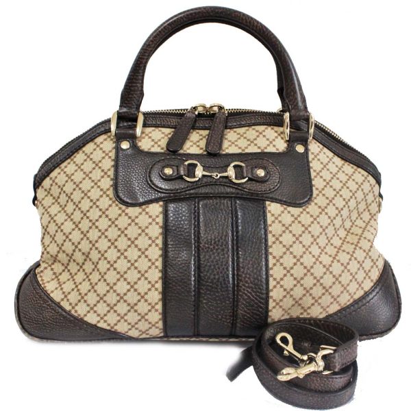 justbag04 Gucci 2WAY Diamante Handbag Ladies Beige Dark Brown Canvas Leather