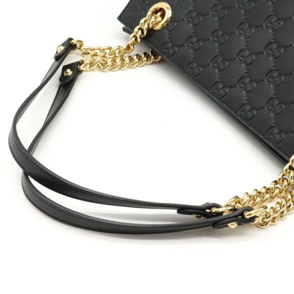 justbag04 Gucci Shima Tote Bag Chain Shoulder Bag Leather Black Gold Hardware