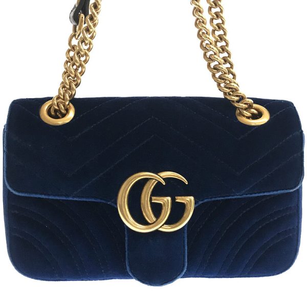 justbag05 Gucci GG Marmont Velvet Quilted Chain Shoulder Bag Storage Bag Blue