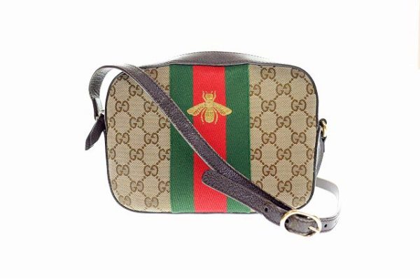 justbag06 Gucci GG Canvas Signature Web Bee Shoulder Bag Brown