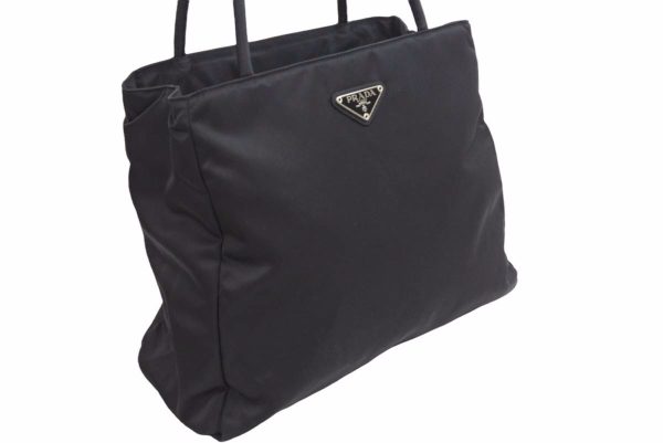 justbag07 Prada Tote Bag Nylon Triangle Logo Black Silver Hardware