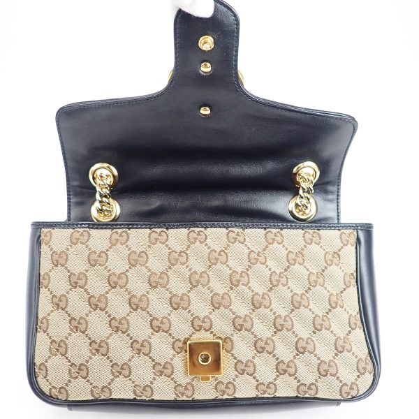 justbag08 Gucci GG Marmont Small Shoulder Bag Canvas Leather Beige x Ebony