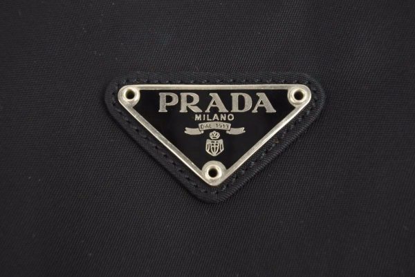 justbag09 Prada Tote Bag Nylon Triangle Logo Black Silver Hardware