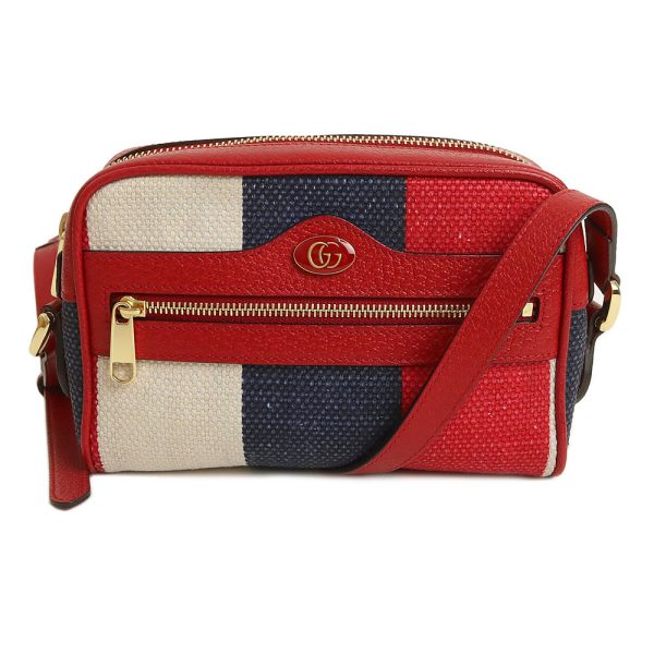 justbag1 Gucci Sylvie Baia Della Stripe Ophidia Canvas Calfskin Leather Tricolor Red