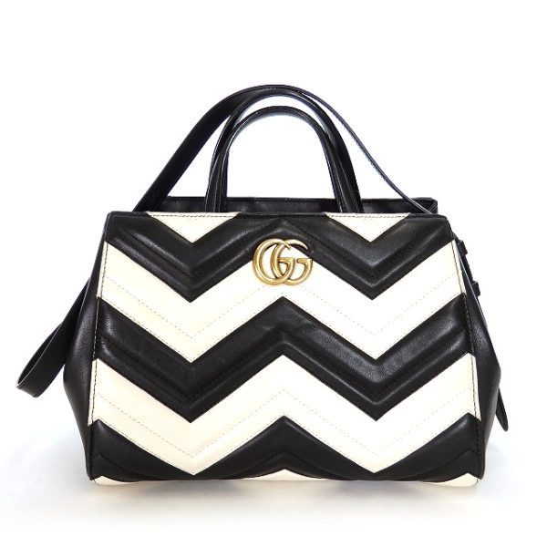 justbag1 Gucci GG Marmont 2WAY Handbag Shoulder Bag White Black