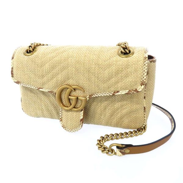 justbag1 Gucci GG Marmont Chain Shoulder Bag Raffia Python Beige