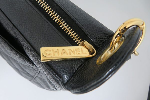 justbag10 Chanel Caviar Skin x Gold Chain Rank A Tote Bag Coco Mark Black Fashionable