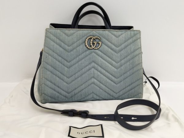 justbag10 GUCCI 2WAY Shoulder Bag GG Marmont Quilted Canvas Denim Blue