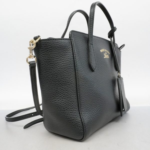 justbag2 Gucci 2way Bag Leather Black Gold Metal Fittings