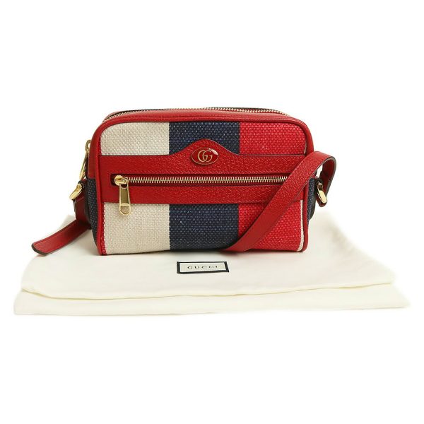 justbag2 Gucci Sylvie Baia Della Stripe Ophidia Canvas Calfskin Leather Tricolor Red