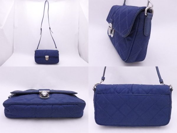 justbag2 Prada PRADA Diagonal Shoulder Bag Navy Blue Nylon Leather Silver Hardware Crossbody Bag