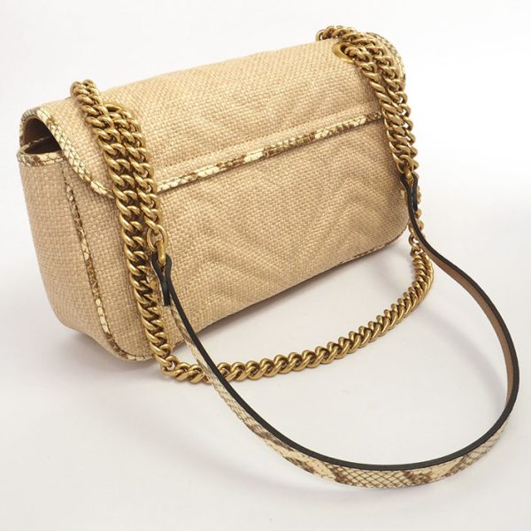 justbag2 Gucci Raffia Small Chain Shoulder Antique Gold Hardware GG Marmont Shoulder Bag Light Beige