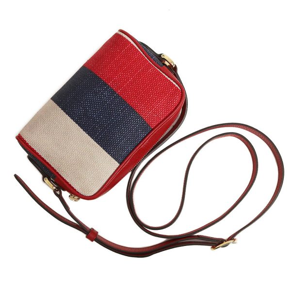 justbag6 Gucci Sylvie Baia Della Stripe Ophidia Canvas Calfskin Leather Tricolor Red