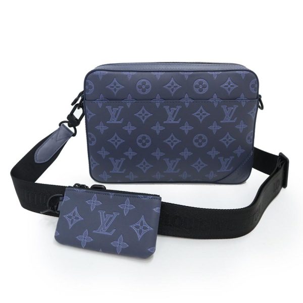 1 Louis Vuitton Duo Messenger Bag Diagonal Monogram Shadow Leather Navy Blue