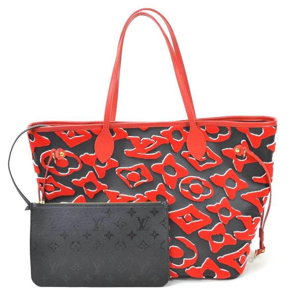 1 Louis Vuitton Neverfull MM Shoulder Bag Tote Bag Monogram Canvas Black x Red