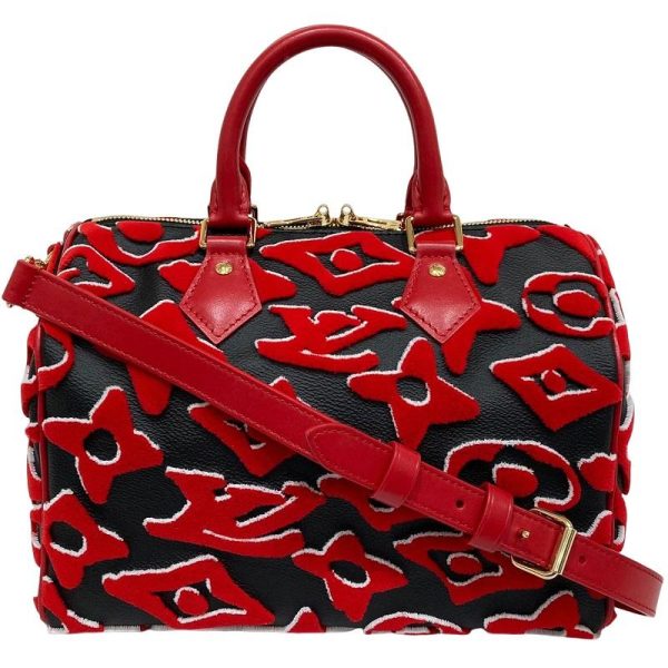 1 Louis Vuitton Speedy Bandouliere Hand Bag Monogram Urs Fischer Collaboration Red X Black