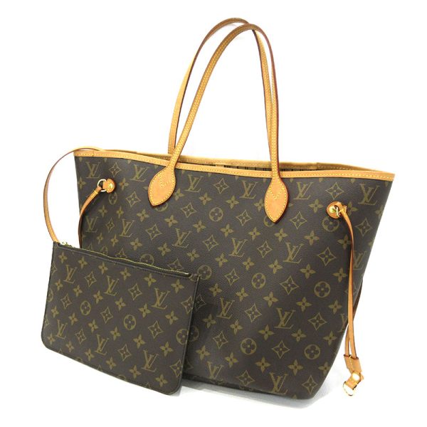 1 Louis Vuitton Monogram Neverfull MM Tote Bag with Shoulder Pouch Brown