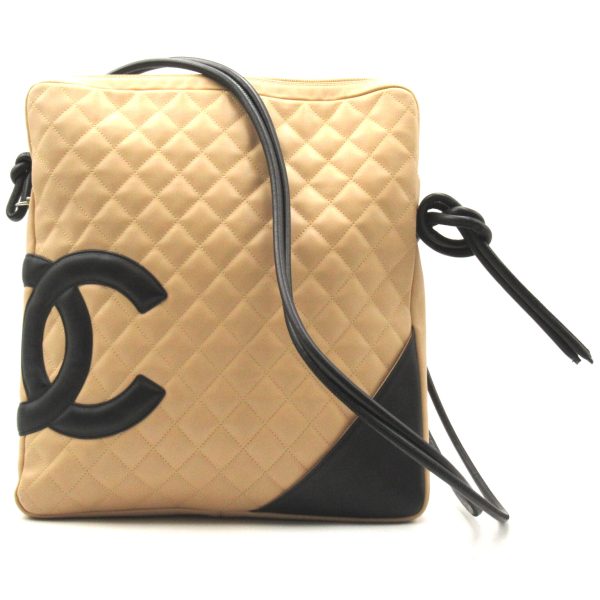 1 Chanel Cambon Line Shoulder Bag Leather Beige Black