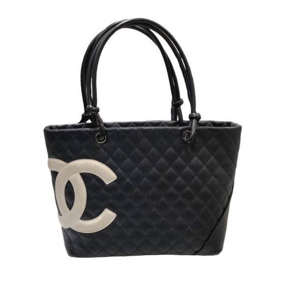 1 Chanel Cambon Line Tote Bag Large Lambskin Black