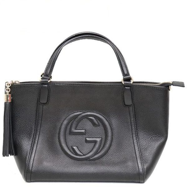 1 Gucci Soho 2 Way Shoulder Bag Tote Bag Diagonal Black Leather Gold Hardware