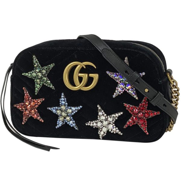 1 Gucci GG Marmont Chain Shoulder Bag Shoulder Crossbody Quilting Star Velor Black Multicolor