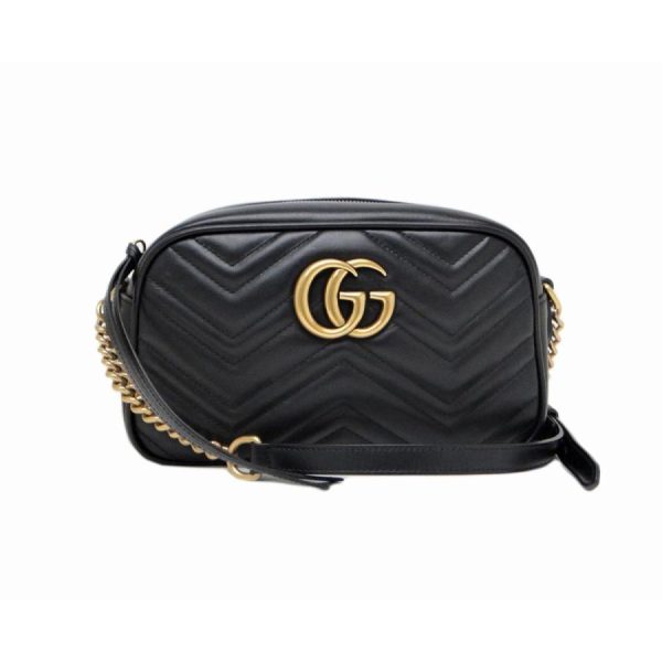 1 Gucci GG Marmont Quilted Small Shoulder Bag Black x Gold