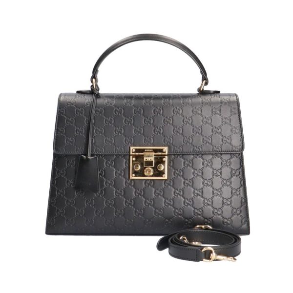 1 Gucci 2 Way Handbag Shoulder Bag Sima Leather Black