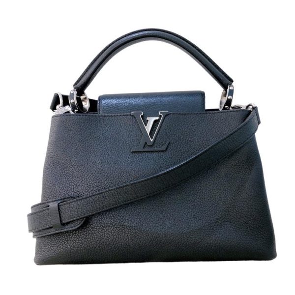 1 Louis Vuitton Capucines MM Handbag Taurillon Clemence Black Silver Hardware